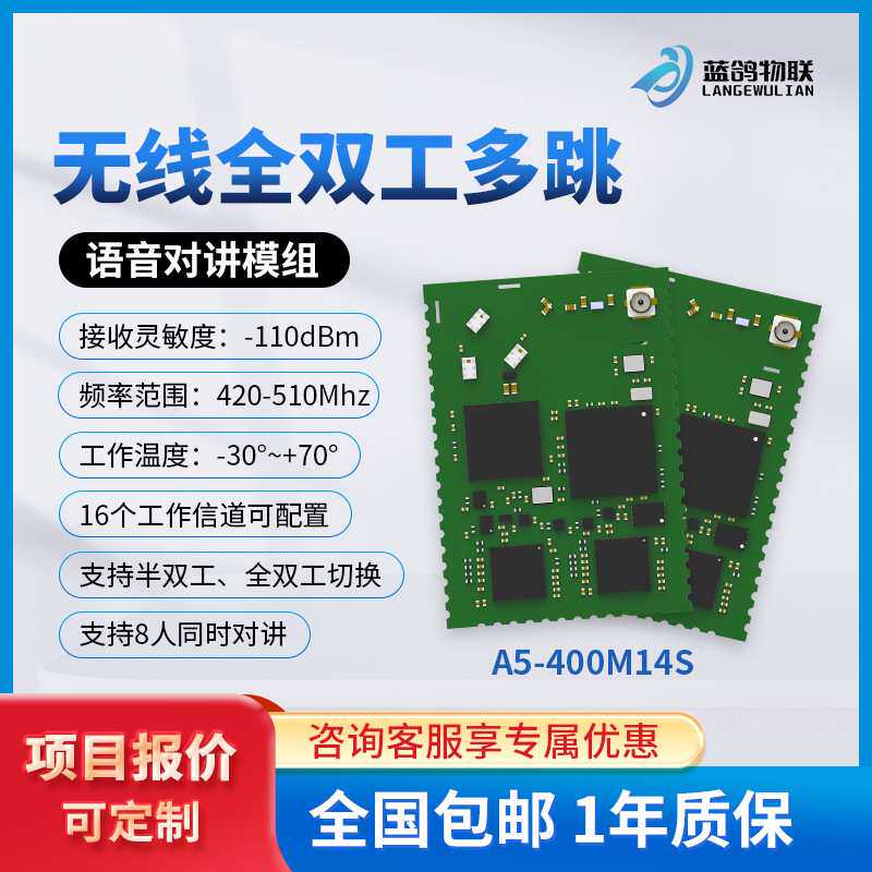 蓝鸽物联全双工多跳中继无线语音模块SUBG/2.4G超长距离应急通信