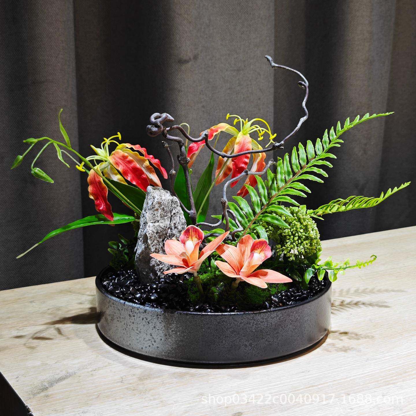 花君者餐桌花中间摆放新中式酒店永生摆件茶几花艺家居装扮仿真花