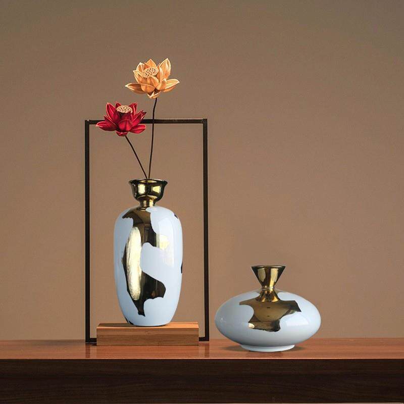 装饰品家居饰品描金陶瓷花瓶客厅插花摆件美式现代简约北欧