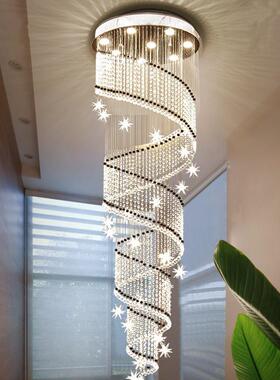 LED现代f简约复式楼327梯吊灯别墅t旋转楼梯间lo公寓晶吊水灯长吊