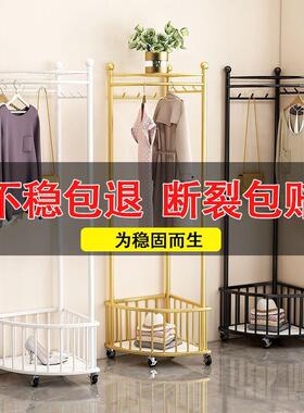 落地卧室挂BDT衣架落地加粗加厚带筐用可移动轮客厅轻奢家晾衣昌