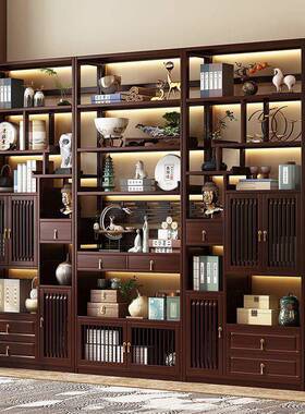 UEI新中式博古架实木中式茶件室装品约置物架多宝阁摆现饰代简展