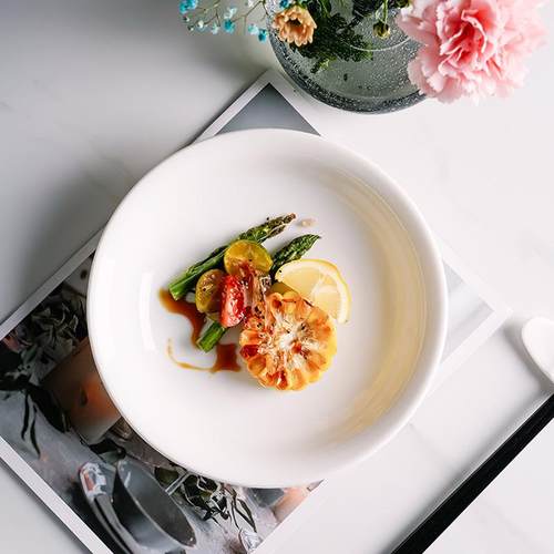 OFD羊脂玉瓷德圆化纯白陶瓷盘子装菜盘盘华家用轻9奢餐具早FDC餐