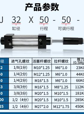 JSCJ气动气缸行程682可-调SC32-40-50-63-8-100125-/25-50-075...