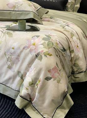 田园风数码印花1长00STGH20240绒棉上床四件套全棉纯棉被单套罩裸