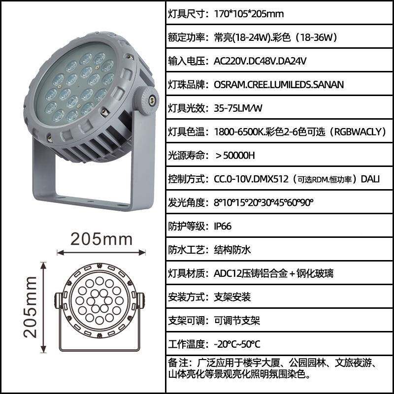 户外结构防水车轮ECO-RM系泛光全灯彩MX512B恒功率RGW染色24WD山