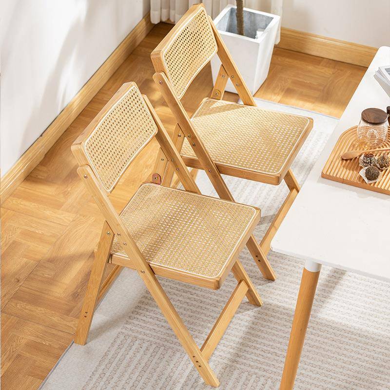 日式藤10865编折叠木椅子厅家用餐椅靠背竹制便携吃饭椅原客风带