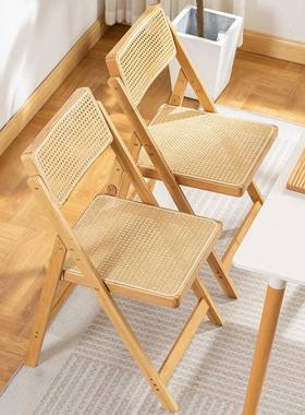 日式藤10865编折叠木椅子厅家用餐椅靠背竹制便携吃饭椅原客风带