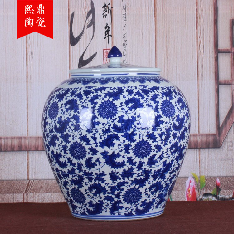 50斤釉下彩青花瓷密封米缸