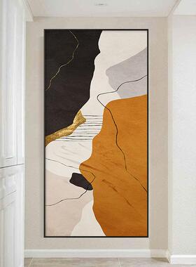 金色流年现代简约入户玄关装饰画橙色抽象极简挂画竖版大幅壁画