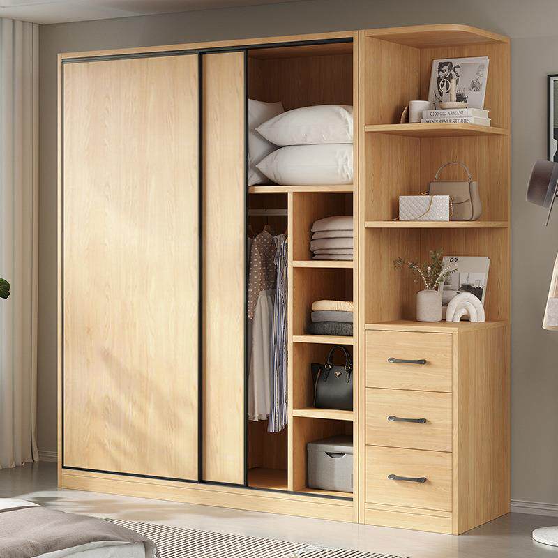 全实木衣柜家用卧室原木色柜子推拉门出租房小户型可可订挂式新品