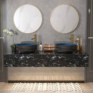 浴室柜奢大理大理石亲子高低卫生母台洗手双轻卫生间组合盆浴室智