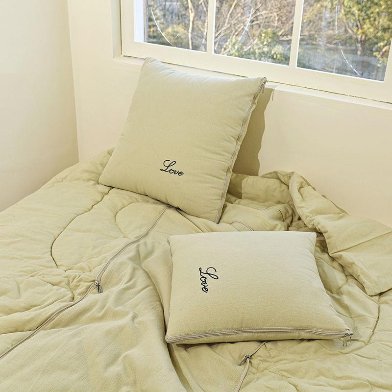 新款纯色全棉抱枕被轻奢时尚办公室午睡被多功能车用靠垫被二合一