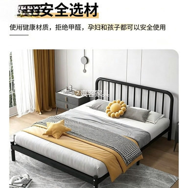 现代简约白色铁艺床单人双人铁架床家用白色出租屋加固静音简易床