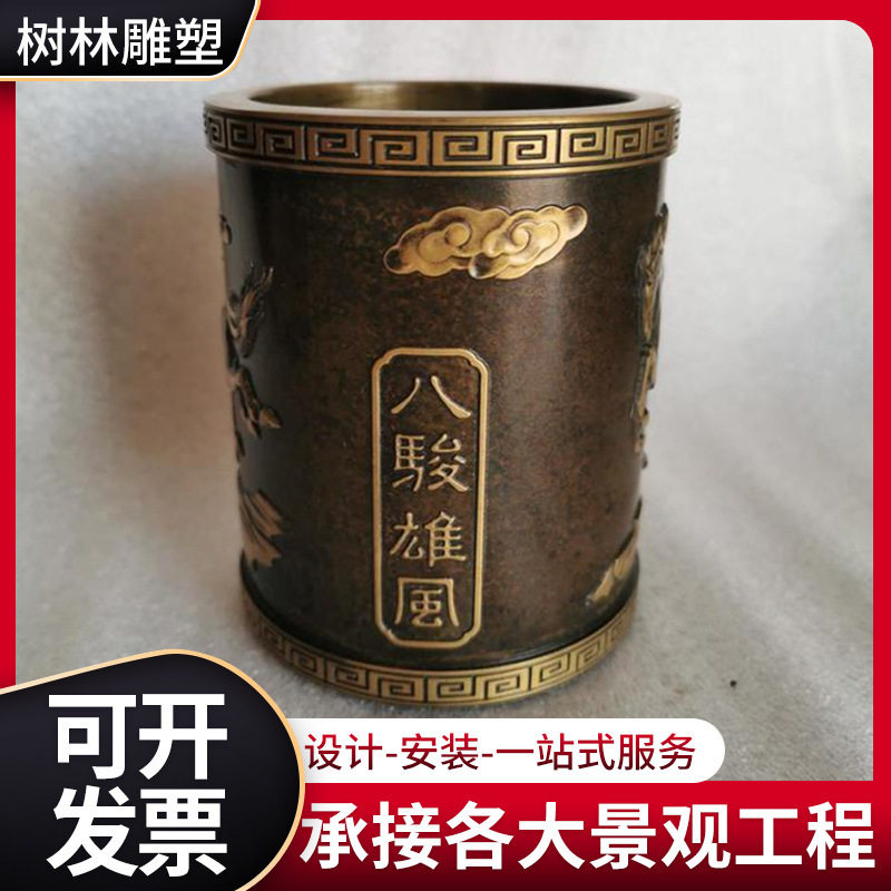 铜工艺品全铜孔子人物笔筒摆件教师节礼品办公桌书房工艺品摆设