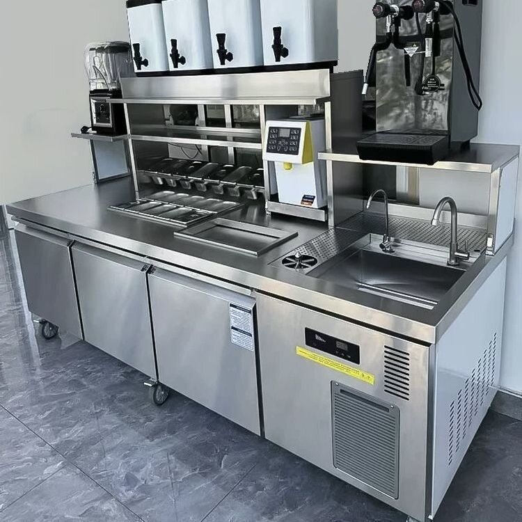 水吧台商用奶茶水吧工作台冷藏开槽小料操作台奶茶店设备全套跨境