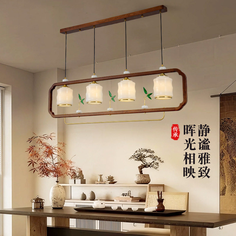 新中式餐厅吊灯4头大长条仿古一字办公桌顶灯餐馆前台吧台茶室灯图片