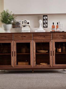 黑北柜美胡桃木靠墙餐VKJ边四门酒柜柜别墅轻奢家用储物柜饭橱红