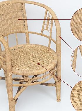 四手工然真椅子凳子阳台家用老人椅夏季户外TUZ老式靠藤背川竹腾