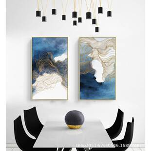 海阔天空装象XBV抽装饰背画酒店软画客厅餐厅景挂画三联蓝白拼色