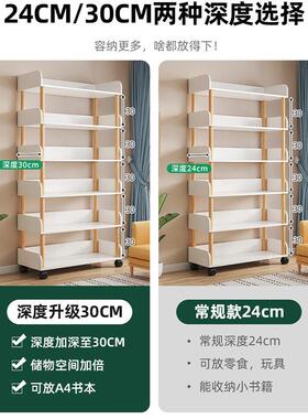 置架墙落地可移动书架轮家用一体靠56528多层收纳架子客物厅带简