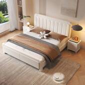 现代简约NSS奶油风白色木床15米实单双人人床.1.8米轻奢卧室储物