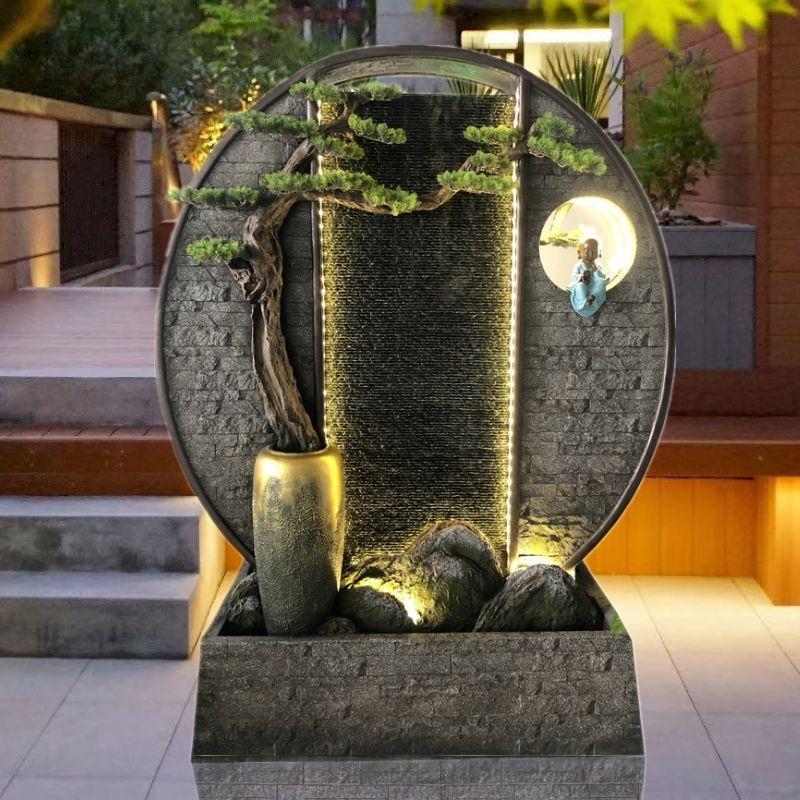 大型喷泉景观池花园水景民宿造景阳台鱼池假山双面流水摆件