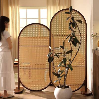 中式复古原实木挡藤编屏风XNJ隔入断正遮宋氏美学玄关客厅卧室户