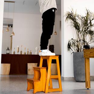 家用MRE实木多能板折叠凳子登防高储物座椅滑踏承重梯子便功携省