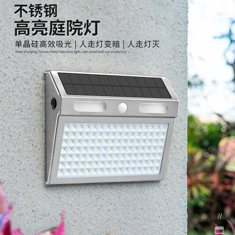 新款LED太阳能壁灯庭院门口装饰灯防水不锈钢壁灯亚马逊照明灯具