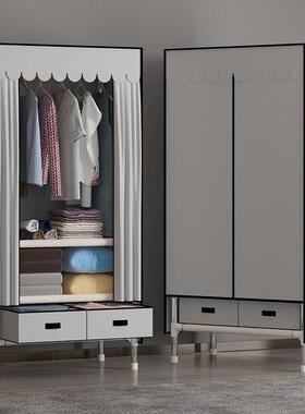 简易衣柜家带管抽屉单宿用舍衣柜出租IWR房用挂衣架子人加厚钢布