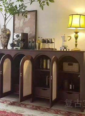 式复古法实BNZ木餐古边柜藤家用储物收纳玄关柜中风靠墙拱形茶水