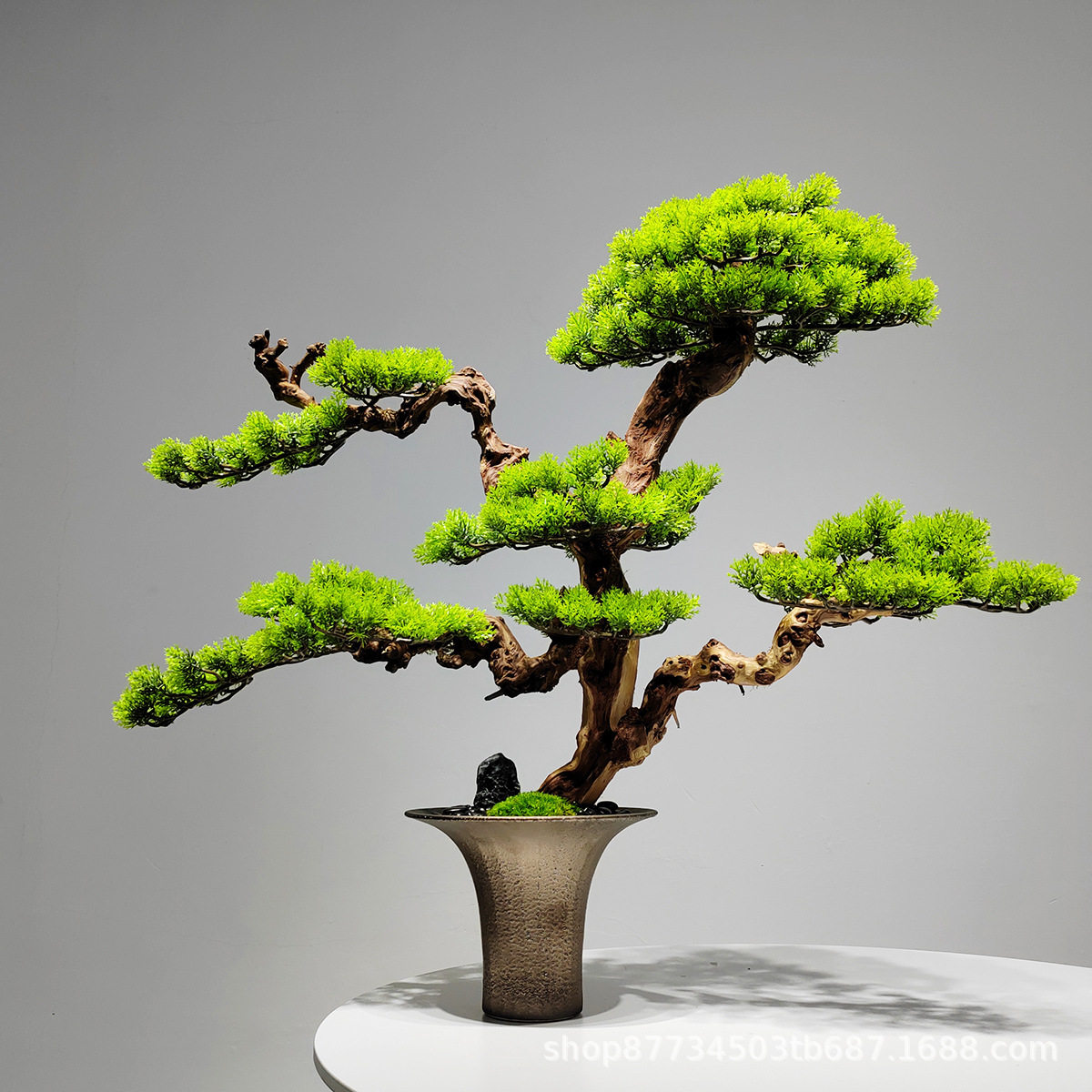 崖柏盆景仿真迎客松绿植盆景摆件造景酒店软装仿真树玄关室内景观
