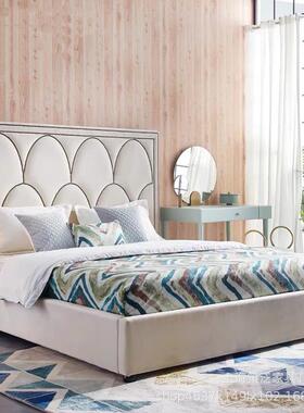 美式布艺床双人床美式乡村1.8米木床钉简约现代别酒墅C361店实柳