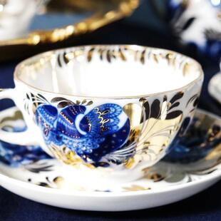 骨宫廷风金色花园咖器具茶壶金色花园杯碟描金致啡瓷钴蓝下午茶送