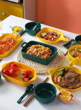 北欧盘陶瓷一人JOJ食碗组碟套侣装家用合4人碗筷网红情双2人餐具