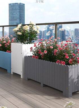 户YJR阳台腐木花箱庭院长方形木质盆花槽花园外白色室外花防组合