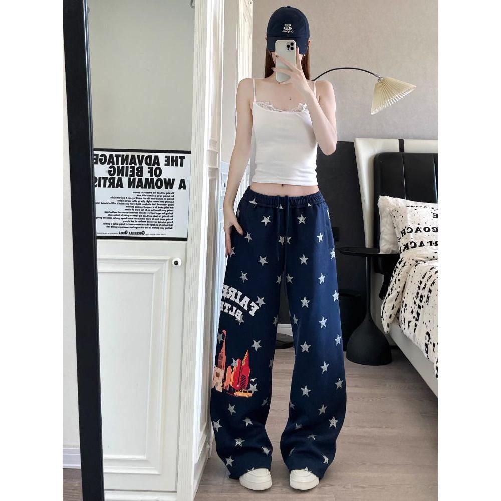 好质量原版起版星星满印字母印花卫裤男女宽松街舞情侣休闲长裤
