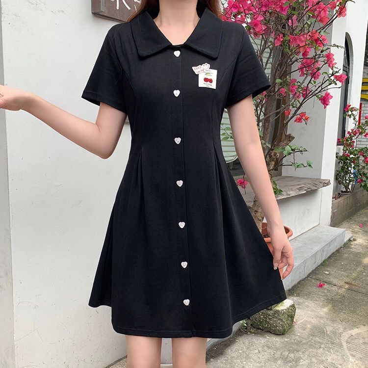 黑色polo连衣裙子女收腰学生小个子法式公主小众设计感夏2026新款