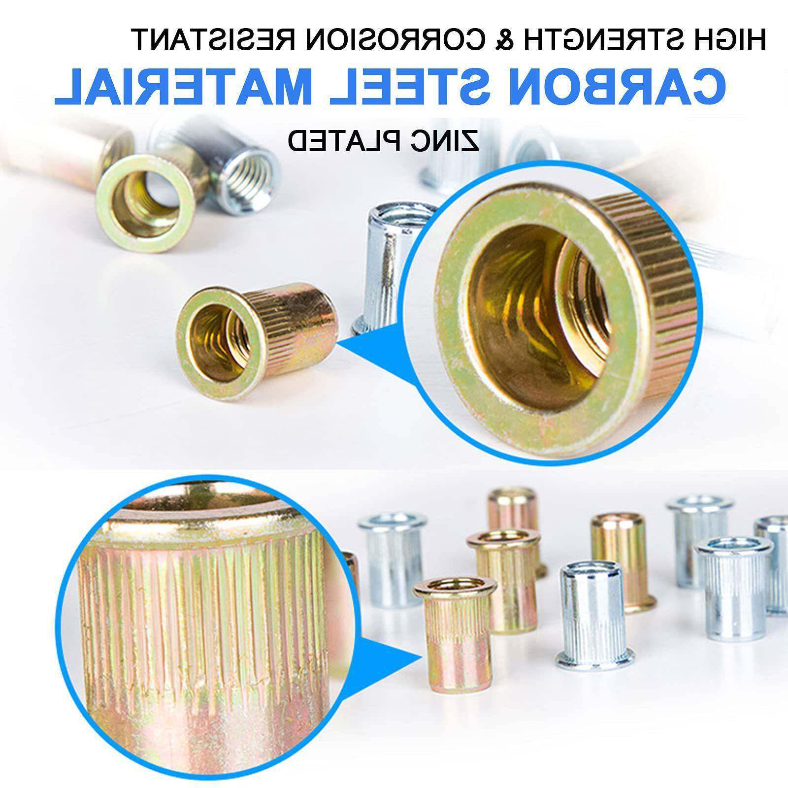 8无品牌/6母0PCS铆螺套装镀锌平头纹紧固件内外六竖条角英制拉铆