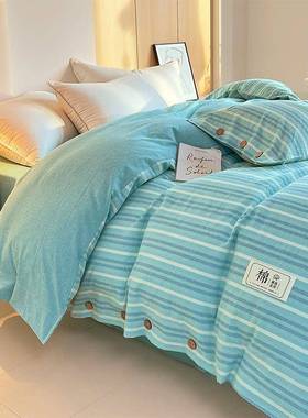 A类夏季纯床棉上四件套02025新款条纹棉CW被套床单床笠20*全230床