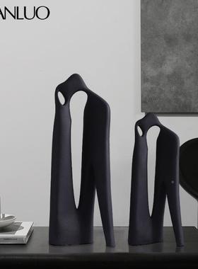 现简约抽象黑白色树脂9000-9摆件座样板房色饰间软装品售代楼处客