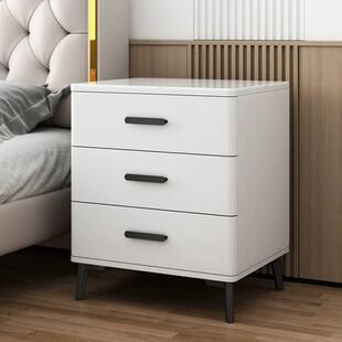 UUB床木烤整漆床头柜实现代简约轻奢感岩板边可加轮子装收纳三抽