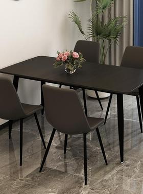意式极简代黑色岩板餐桌家用轻现简约方长形小户型餐桌椅子奢t706