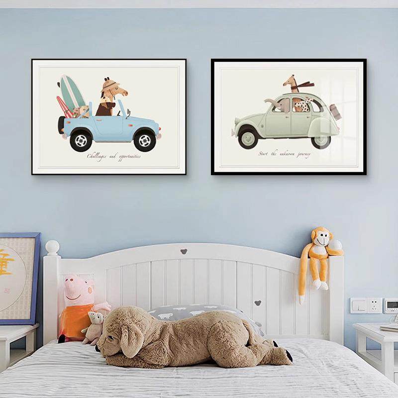 现代美式儿童床头壁物书房卡房通动装饰画男孩卧室两20256-1联汽,家居饰品,现代装饰画,淘宝优惠券,粉丝福利购,淘宝优惠卷