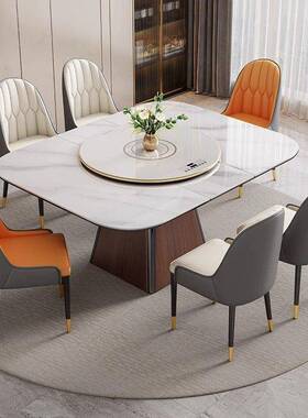 伸缩岩板餐餐椅家意式简约小NFA大户型用现代转盘实木桌轻奢饭桌