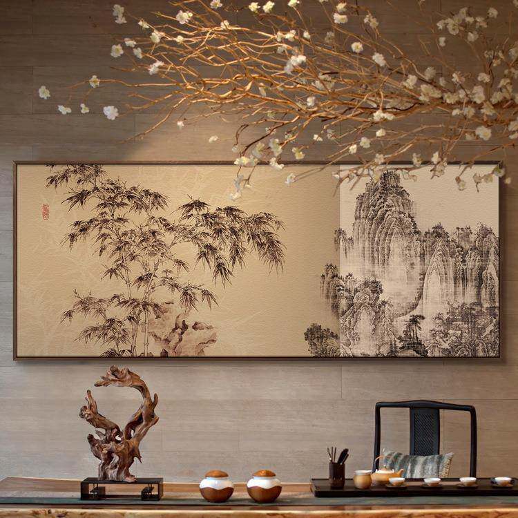 新中式客厅沙发背景装饰别样房石竹双清图QGJ墅大板幅尺寸挂画画