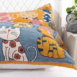 水洗纱布五层纯10004842棉加厚情枕巾对装通网红卡吸汗透气一侣成