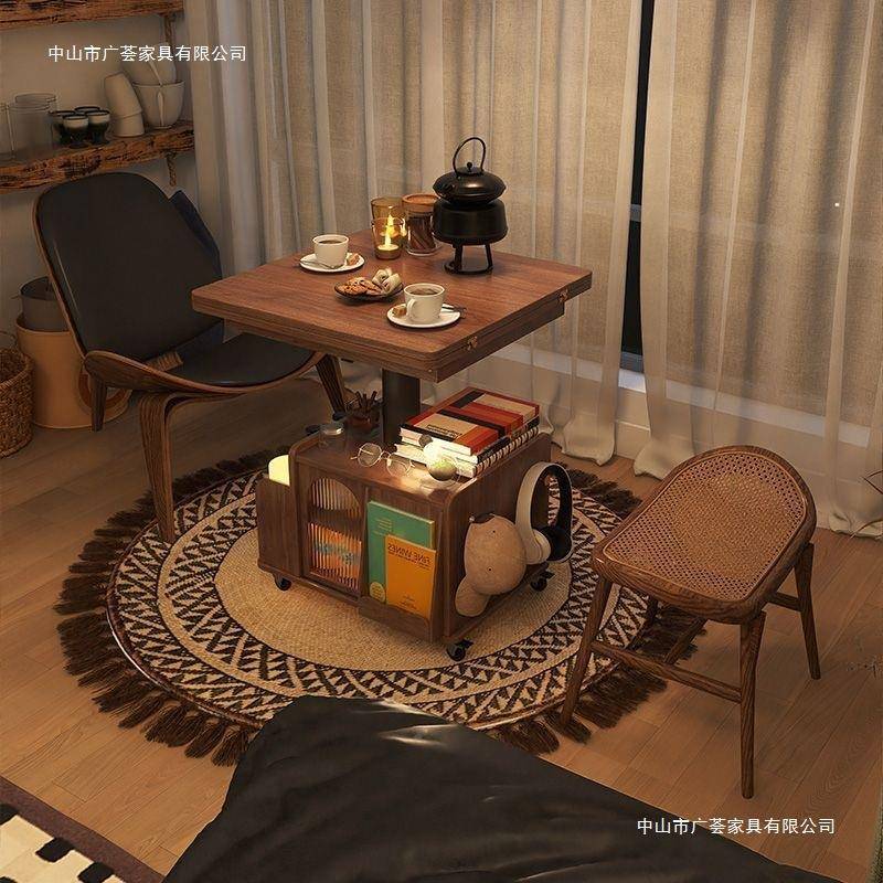 实木功时代台升降茶几移动推VAS车茶桌折叠餐桌两用茶多能厅客沙