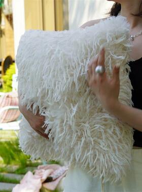 洁白羽室毛抱QXK家用简约客厅沙枕卧靠枕发腰枕白色轻奢靠垫